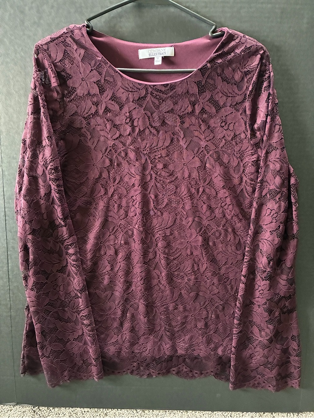 Ellen Tracy Floral Lace Long-Sleeve Top - Mauve